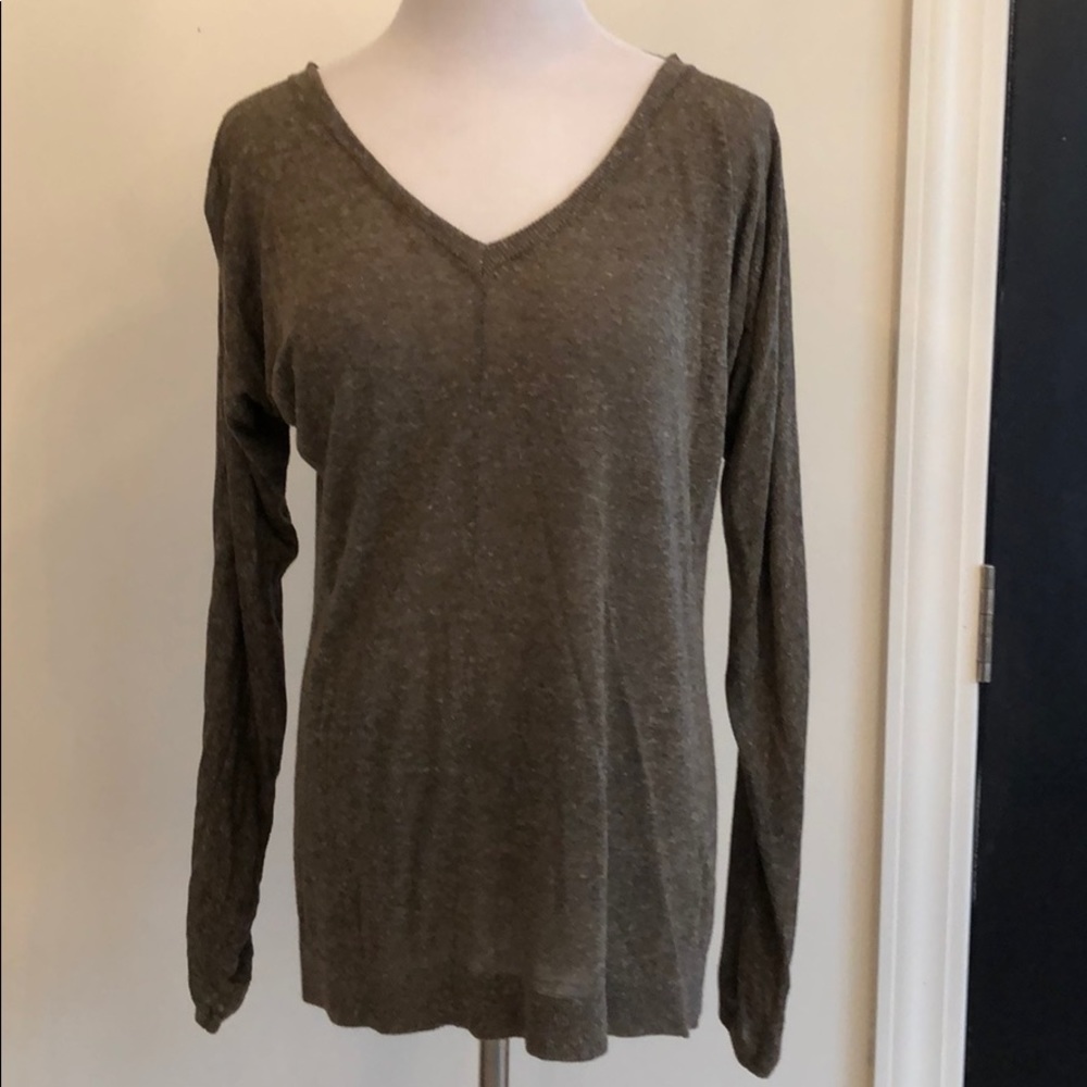 Vince thin linen v-neck sweater shirt brown L